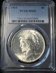 1924-P PCGS MS62 �s�[�X �V���o�[ �_���[ �u���X�g �z���C�g #846