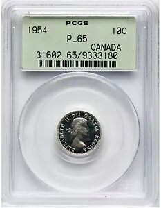 PCGS 認定: Prooflike (1954)、エリザベス II、10 セント