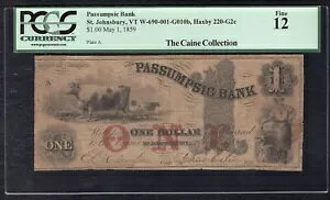 1859 $1 �U�E�p�X�T���v�V�b�N�E�o���N�E�X�g���[�g�o�[�����g�B�W�����Y�x���[�̔p�~���ꂽ���� PCGS FINE-12