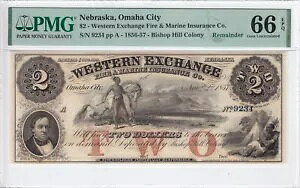 1856-57 $2 Western Exchange Fire & Marine Insurance Co NE Note PMG CU66 EPQ