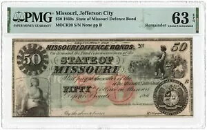 1860年代 MOCR20 $50 MISSOURI 「ミズーリ国防債」 PMG 63 EPQ