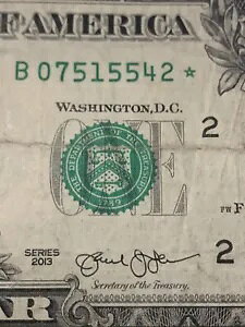 2013 B Duplicate Star Note B 07515542* Duplicated Serial Number Error FW Print