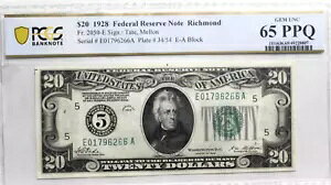 1928 $20 h FRN RICHMONDAV[APCGS 65 PPQ Fr 2050-E 