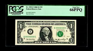 ���ʃV���A���ԍ� (E33330333I) 2006 $1 �A�M������s�� PCGS Gem Unc 66