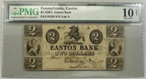 1830年代 ペンシルベニア、イーストン - イーストン銀行 $2 PMG 10 NET - 希少な初期紙幣