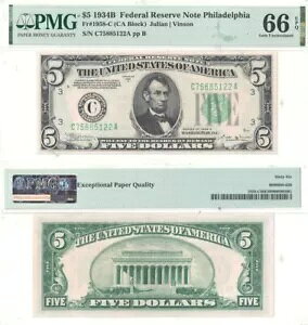 1934-B $5 AMs F-1958-C PMG Gem-66 EPQ
