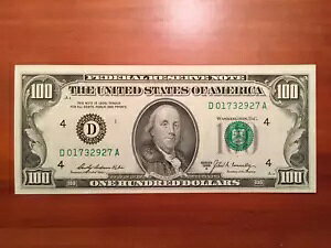 1969 年 希少 $100 クリーブランド (D) Fed Res Note Fr 2165-D - Gem Unc - D01732927A