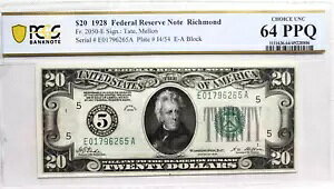 1928 $20 h FRN RICHMONDAV[APCGS 64 PPQ Fr 2050-E 