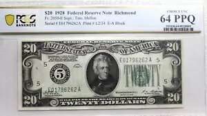 1928 $20 h FRN RICHMONDAV[APCGS 64 PPQ Fr 2050-E 