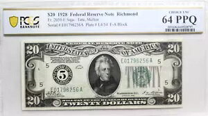 1928 $20 h FRN RICHMONDAV[APCGS 64 PPQ Fr 2050-E 