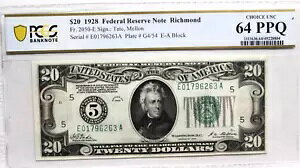 1928 $20 h FRN RICHMONDAV[APCGS 64 PPQ Fr 2050-E 