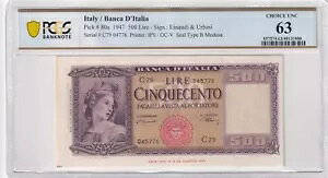 C^A BANCA D'ITALIA 1947 500 APICK-80aAPCGS F CU-63