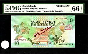 クック諸島 10 ドル 1992 SPECIMEN PMG 66 EPQ UNC ピック # 8s S/N AAA000000