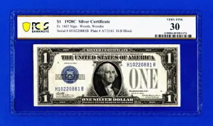 1928 C??1 �V���o�[�ؖ��� Fr1603 ???�L�[�m�[�g PCGS VF 30???