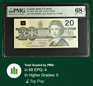 [gbv|bv] Ji_ $20 1991 BC-58d-i PMG 68 SUPERB GEM UNC EPQ QEII iCg _bW