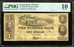 CT $1 The WINSTEAD Bank Connecticut 1855 N 1  PMG VG10 Haxby CT-475 G4