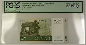 2004 マダガスカル 200 アリアリ 1000 フラン紙幣 SCWPM# 87b PCGS Superb GEM 68 PPQ