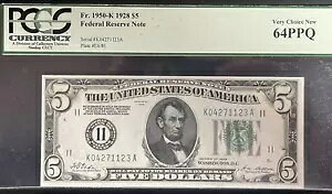 1928 N $5 AMs PCGS 64PPQ V FR-1950K MS-63 Xg @ $200