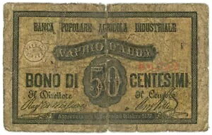 50 CENTESIMI BANCA POPOLARE AGRICOLA INDUSTRIALE DI VAPRIO D'ADDA 1873 MB-
