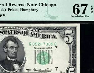 1950A $5 VJSAMs FRN ? Fr.1962-G ? PMG 67 EPQ ? TOP POP 4/0