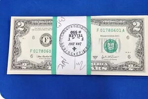 ?100 枚ロット - 新品未流通の 2 ドル紙幣、クリスプ 2 ドル シーケンス。注?2003A 1パック