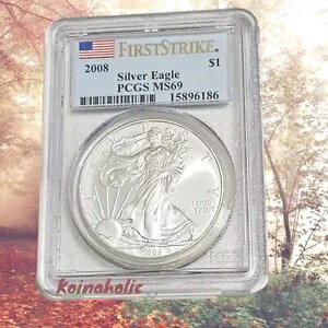 2008 $1 �A�����J�� �V���o�[ �C�[�O�� PCGS MS69 �t�@�[�X�g �X�g���C�N�A���W���[ �A�C �A�s�[��