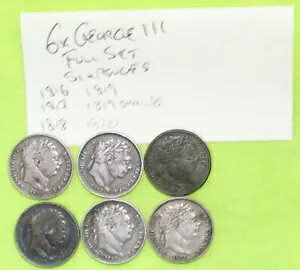 6x �V���o�[ SIXPENCE 6d �R�C�� 1816 1817 1818 1819 1820 �W���[�W 3 �� (1760 - 1820)