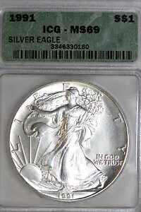 1991 ICG O[h MS69 AJ $1 Vo[ C[O 1 IXt@C999 (SE3346330180)