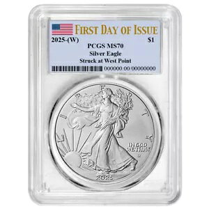 �v���Z�[�� - 2025 (W) $1 �A�����J�� �V���o�[ �C�[�O�� PCGS MS70 FDOI �t���O ���x��