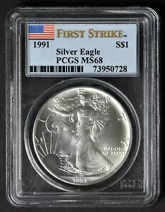1991 PCGS MS68 ファースト ストライク アメリカン シルバー イーグル $1 MS 68