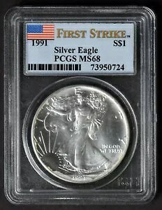 1991 PCGS MS68 ファースト ストライク アメリカン シルバー イーグル $1 MS 68