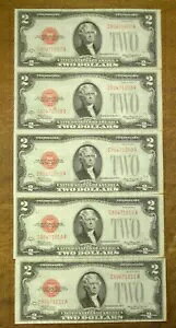 5-�N���X�vUNC�B 1928-D $2 �č����� S/N C80471607A - C80471611A