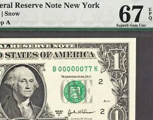 2003A FR m[g j[[N $1 Fr# 1930-B LOW # 00000077 SUPERB GEM UNC PMG 67 EPQ