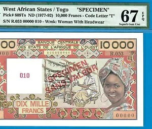 W.A.S/T TOGO-SPECIMEN 10000 F-1977-92-P.809Ts *PMG 67 EPQ SUPERB GEM UNC*TOP POP