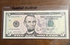 Very Very Rare リピーター 03910391 $5 Note 2017A