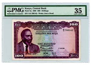 ケニア ... P-5a ... 100 シリング ... 1966 ... *VF-XF * PMG 35. (VF-XF)。