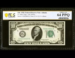 1928 �h�� 10 �h���A�M������s�A�g�����^���� PCGS 64 PPQ �V���A�� F05658603A ��