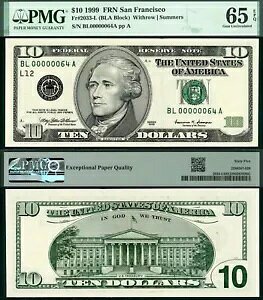 1999 $10 FRN FR-2033L PMG WF 65EPQ [t@V[ 2  S/N BL00000064A
