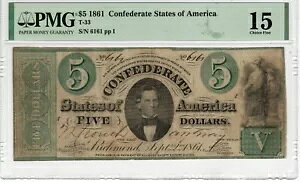 T-33 PF-1 1861 $5 ��R���� - PMG Choice Fine 15 - �����ɓ����t��