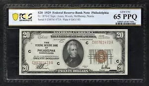 FRB 1870-C 1929 $20 FRBN yVxjABtBftBA PCGS   -65PPQ