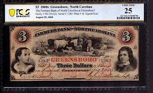 1860 $3 �t�@�[�}�[�Y �o���N �O���[���Y�{�� �m�[�X�J�����C�i �����m�[�g PCGS B VF 25