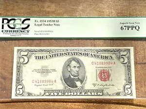 $5 1953B 1534 CA �u���b�N�@��ʉ� �č��m�[�g PCGS 67PPQ - SUPERB 67PPQ