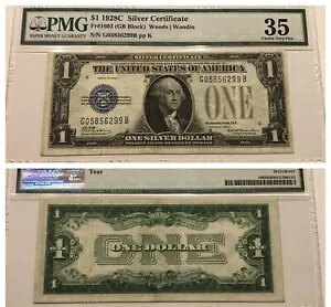 ���B���e�[�W ���A 1928-C PMG 35 �e�B�A �V���o�[ �ؖ����m�[�g $1 PCGS 1 �h������