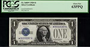 1928 $1 �V���o�[�ؖ��� FR-1600* - �X�^�[�m�[�g - PCGS 63PPQ - ������