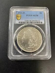 1921 D ���[�K�� �h�� PCGS AU-58 - �����ʂɂ��� - ���ǂ����t - �X���u - $1