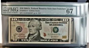 10/2004A $10 FR Notes Fr#2042-L* PMG 67 スーパー ジェム UNCEPQ 連続シリアル番号