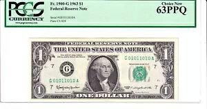 1963 $1 FRN PCGS 63PPQ TRUE 0/1 oCi[ [_[ gCi[ ubNGh VA #G01011010A