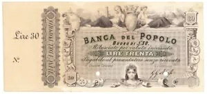 30 ���� PROVA SU CARTONCINO CON MATRICE BANCA �f�� �|�|�� �t�B�����c�F 02/09/1867 SPL-