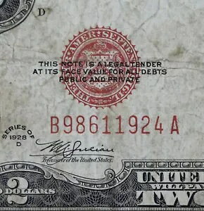 レア $2 1928D 非ミュール BA ブロック法定通貨 B98611924A bp292 US Note Fr#1505BA