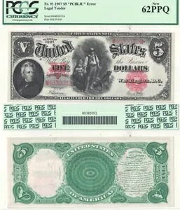1907 N $5 @ʉݎ PCBLIC G[ F-91 PCGS New-62 PPQ